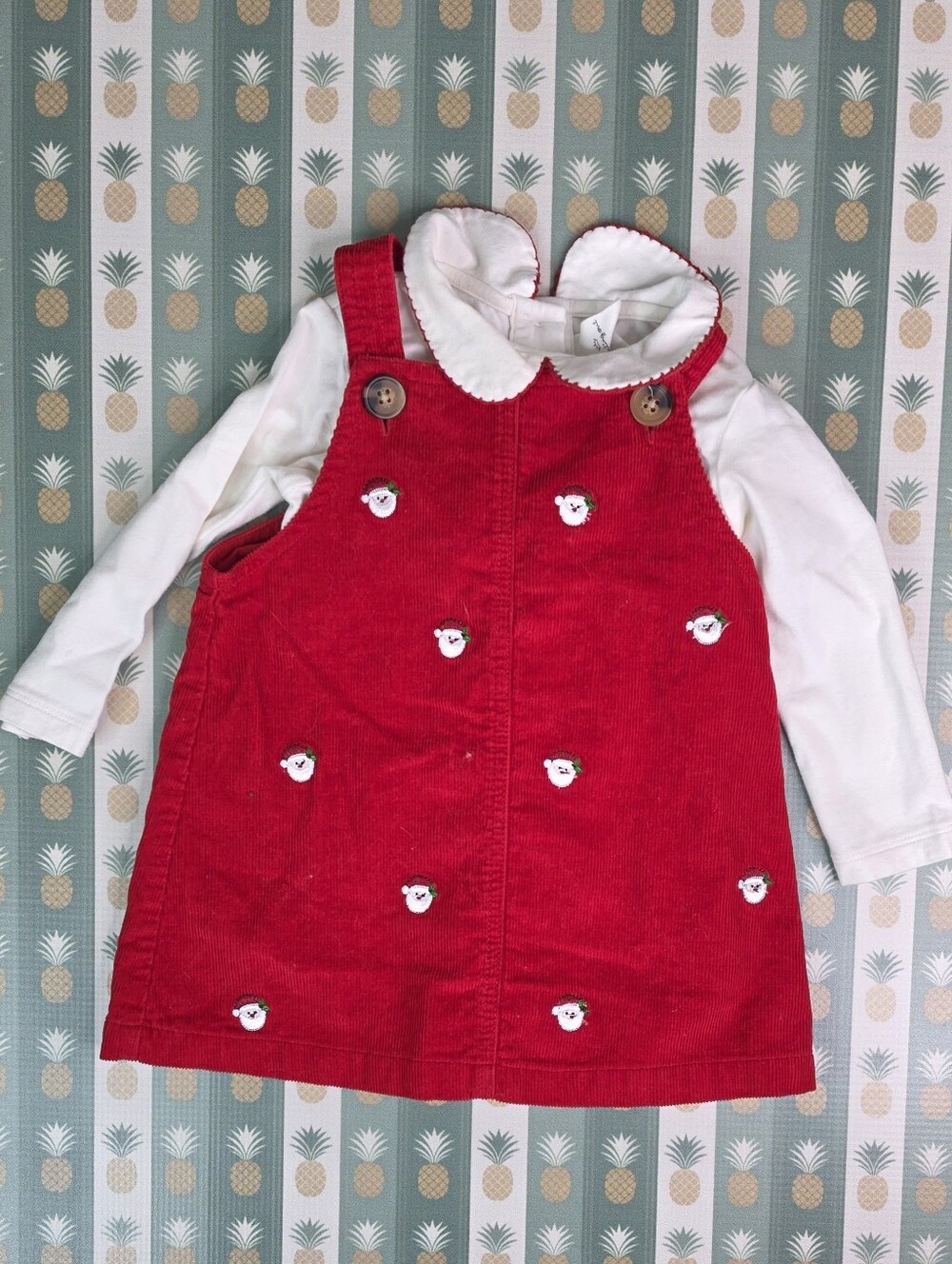 Starting Out Corduroy Santa Dress with White Top